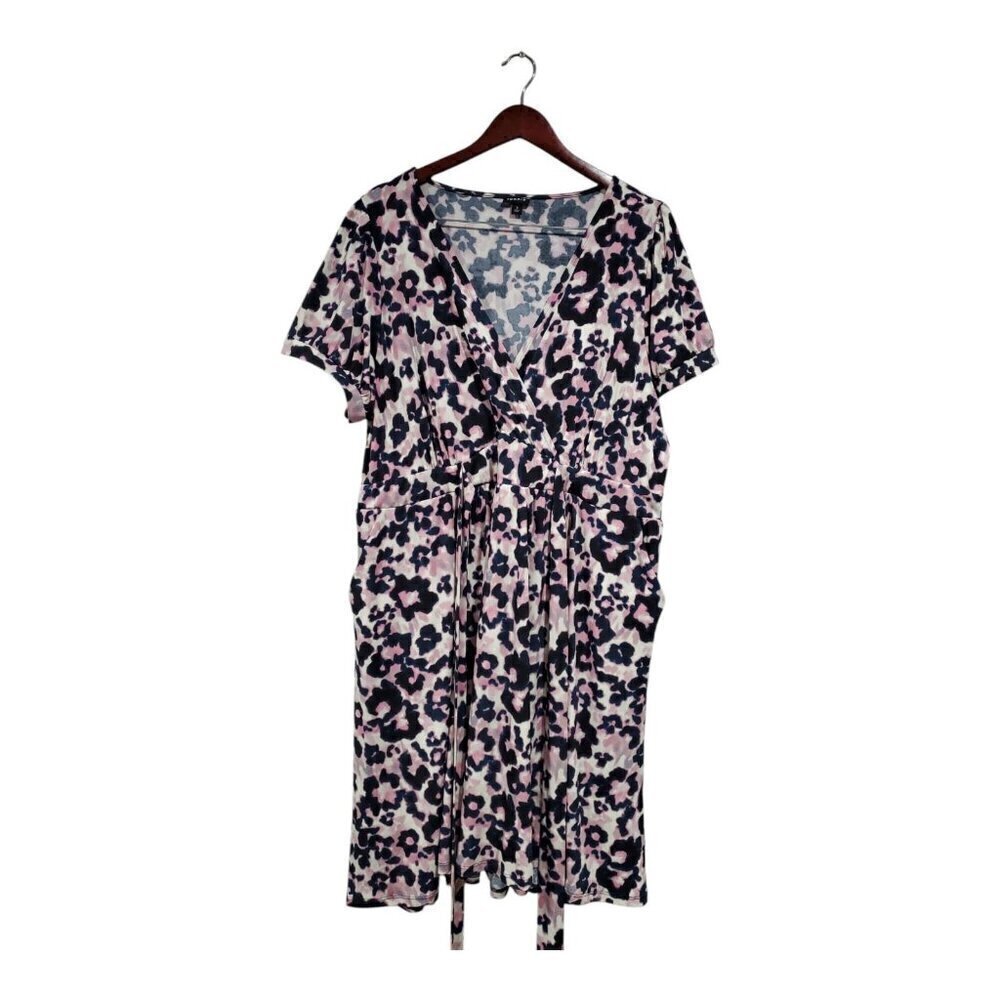Torrid Tie-Dye Animal Print Surplice Faux Wrap Dress Short Sleeve Tie Pink 3X